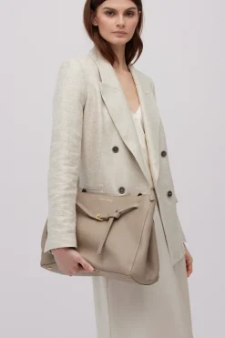 Beżowa skórzana torba shopper