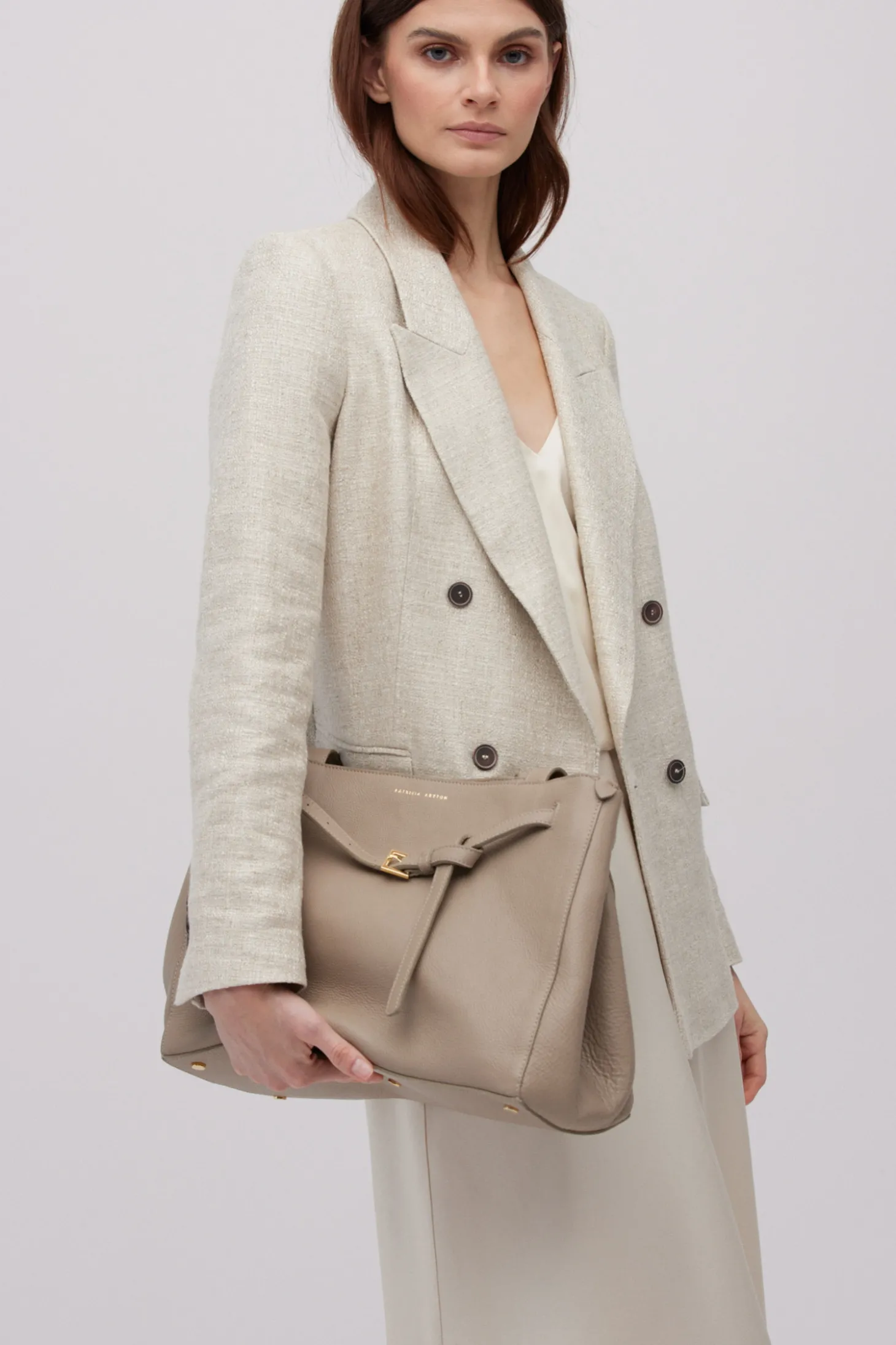 Beżowa skórzana torba shopper
