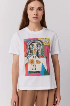 Biały bawełniany t-shirt z nadrukiem