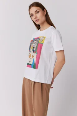 Biały bawełniany t-shirt z nadrukiem