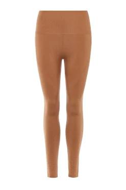 Camelowe legginsy z wysokim stanem