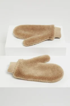 Camelowe rękawiczki z wełny teddy bear