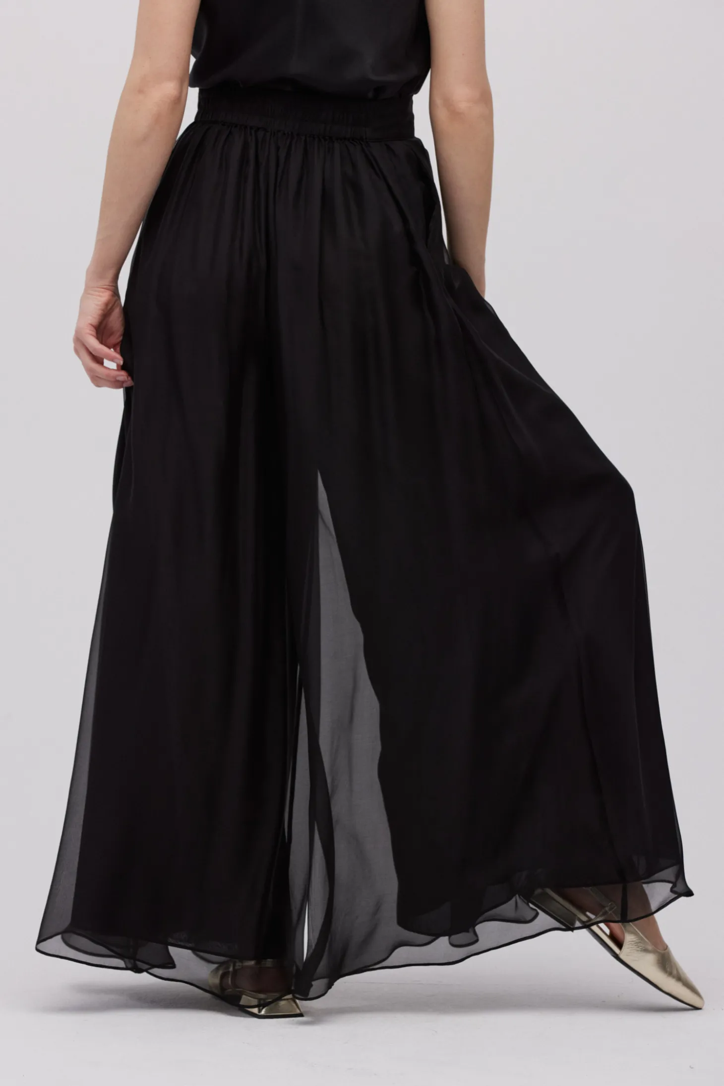 Czarne szerokie spodnie z jedwabiu
