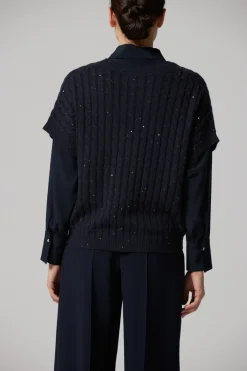Granatowy sweter z dekoltem w szpic