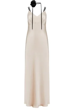 Koktajlowa sukienka nude maxi