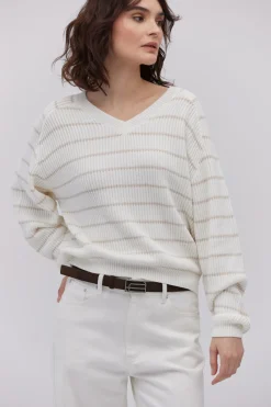 Sweter z jedwabiem w paski
