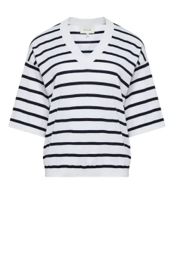 T-shirt w paski z jedwabiem